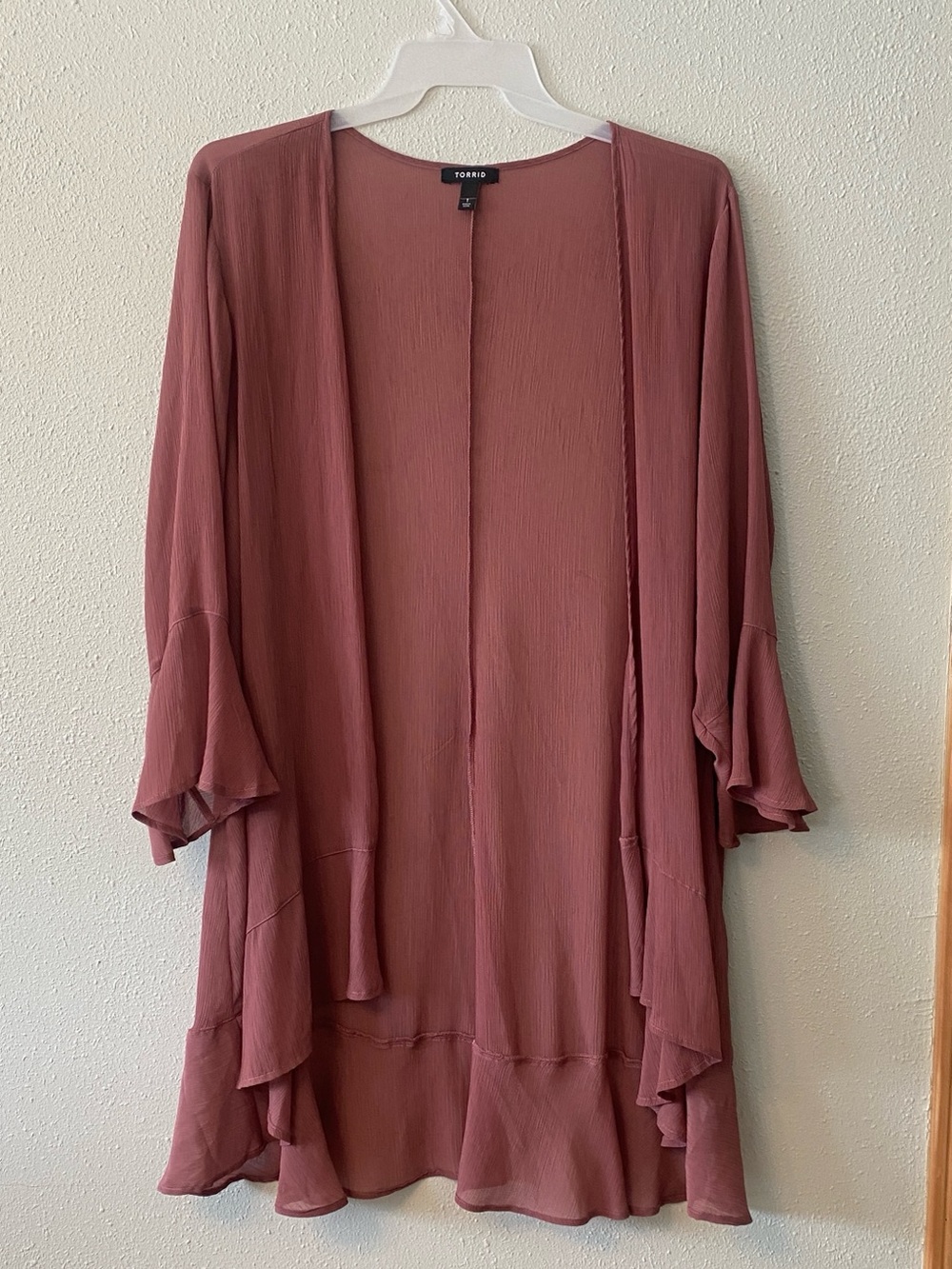 torrid Dusty Rose Ruffle Open-Front Cardigan